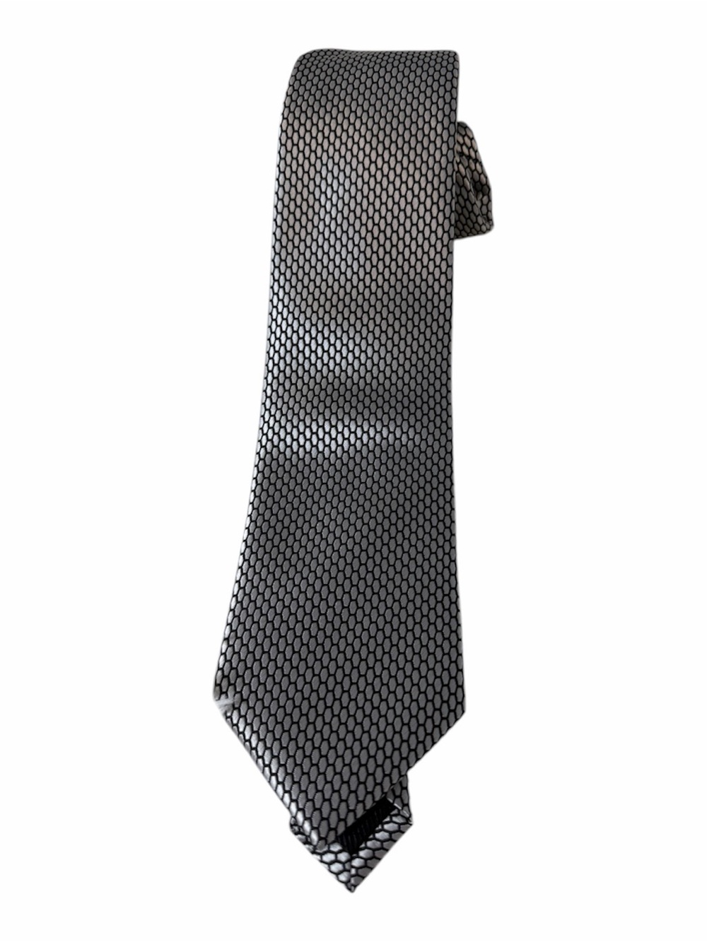 Barry Wang Grey Geometric Hexagon Silk Tie crafted Office Work Business Elegant
